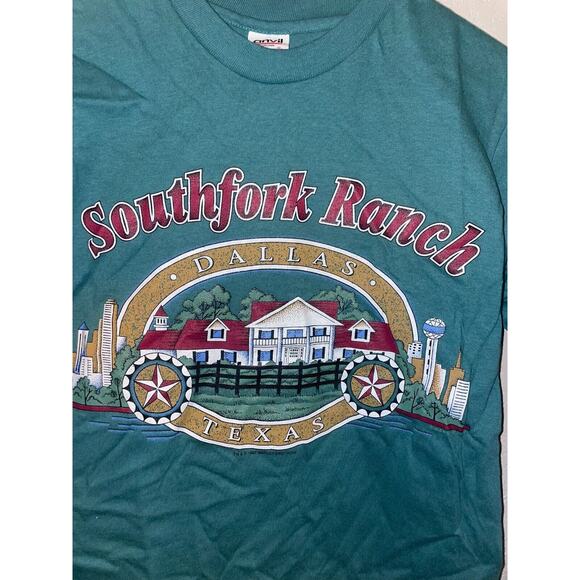 Vintage Southfork Ranch Shirt Dallas Anvil Texas Green Graphic Tee VTG 90s Small - Picture 2 of 10